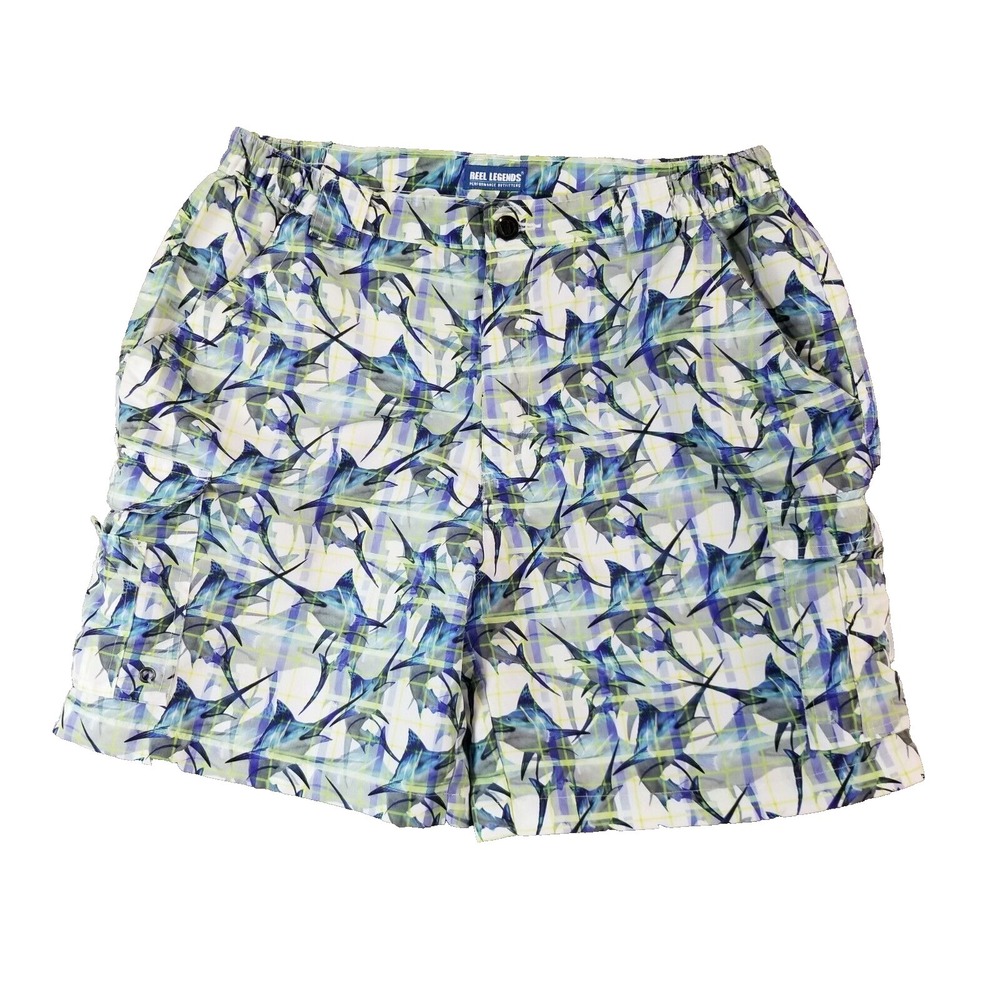 Reel Legends cargo shorts men's large blue comfort waist outdoor fishing